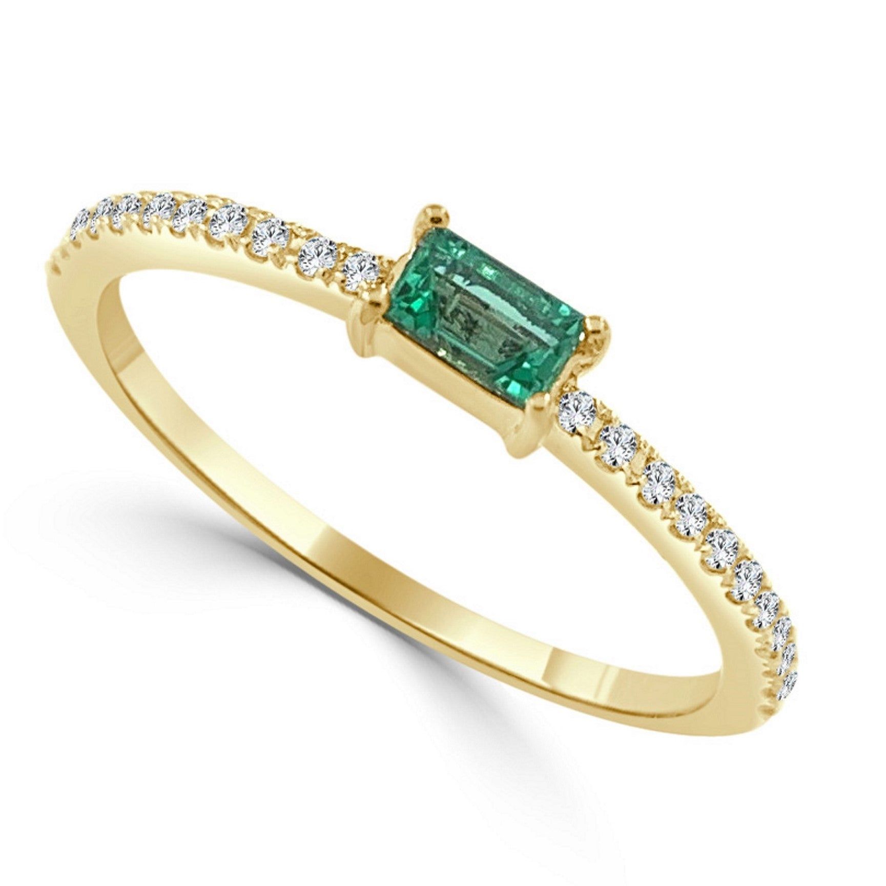 14kt Gold 0.15 CTW Emerald Baguette & Diamond Stackable Ring