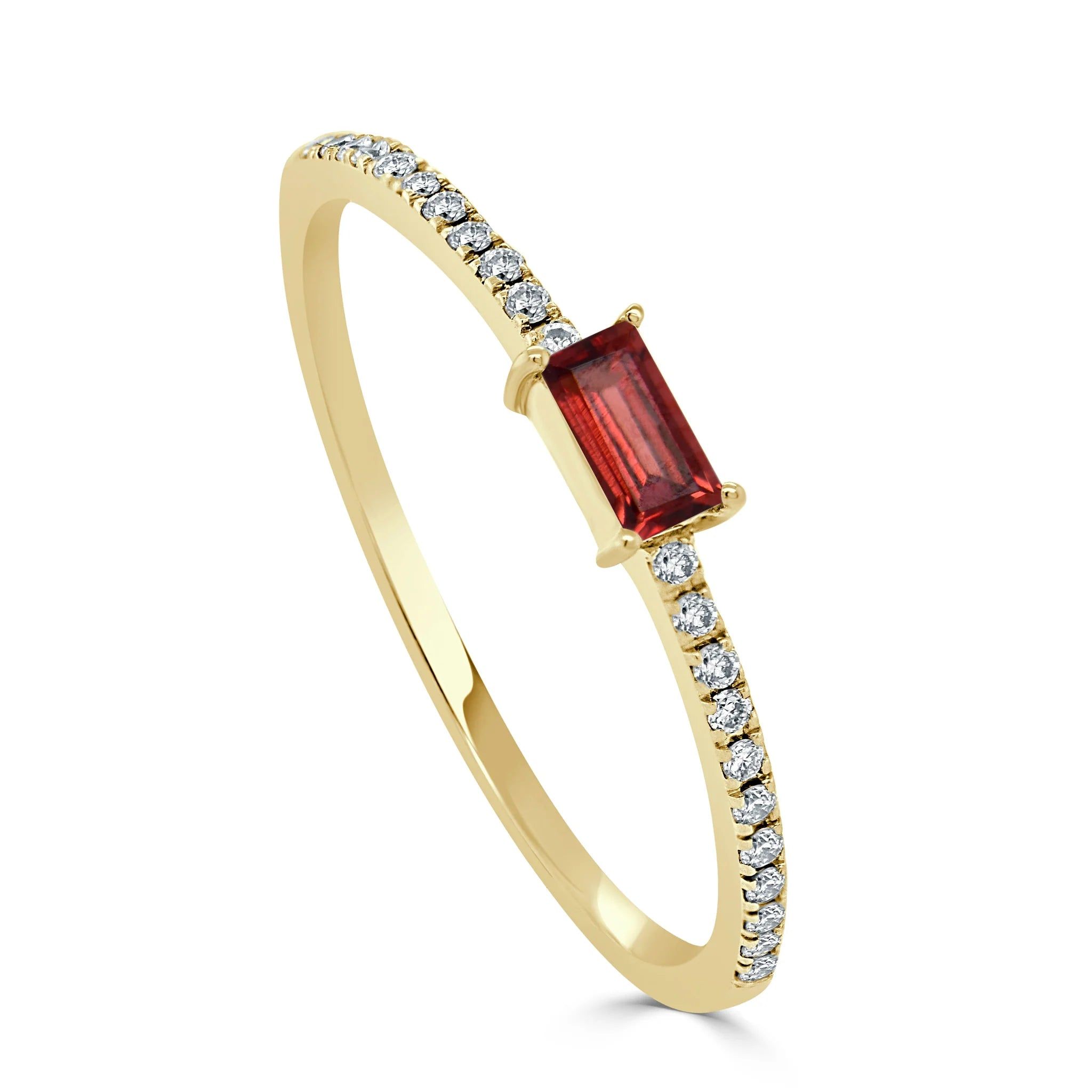 14kt Gold 0.18 CTW Garnet Baguette & Diamond Stackable Ring