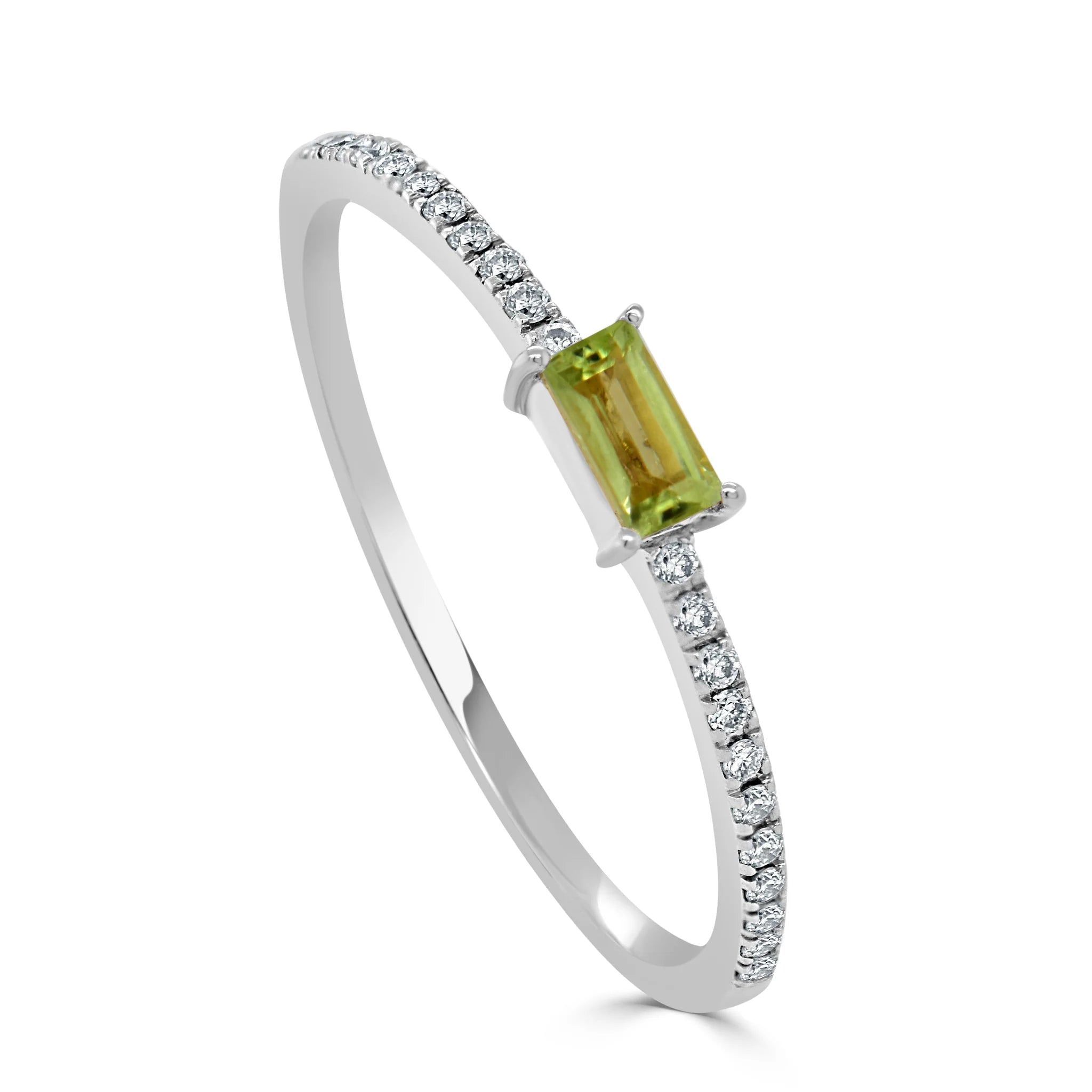 14kt Gold 0.17 CTW Peridot Baguette & Diamond Stackable Ring