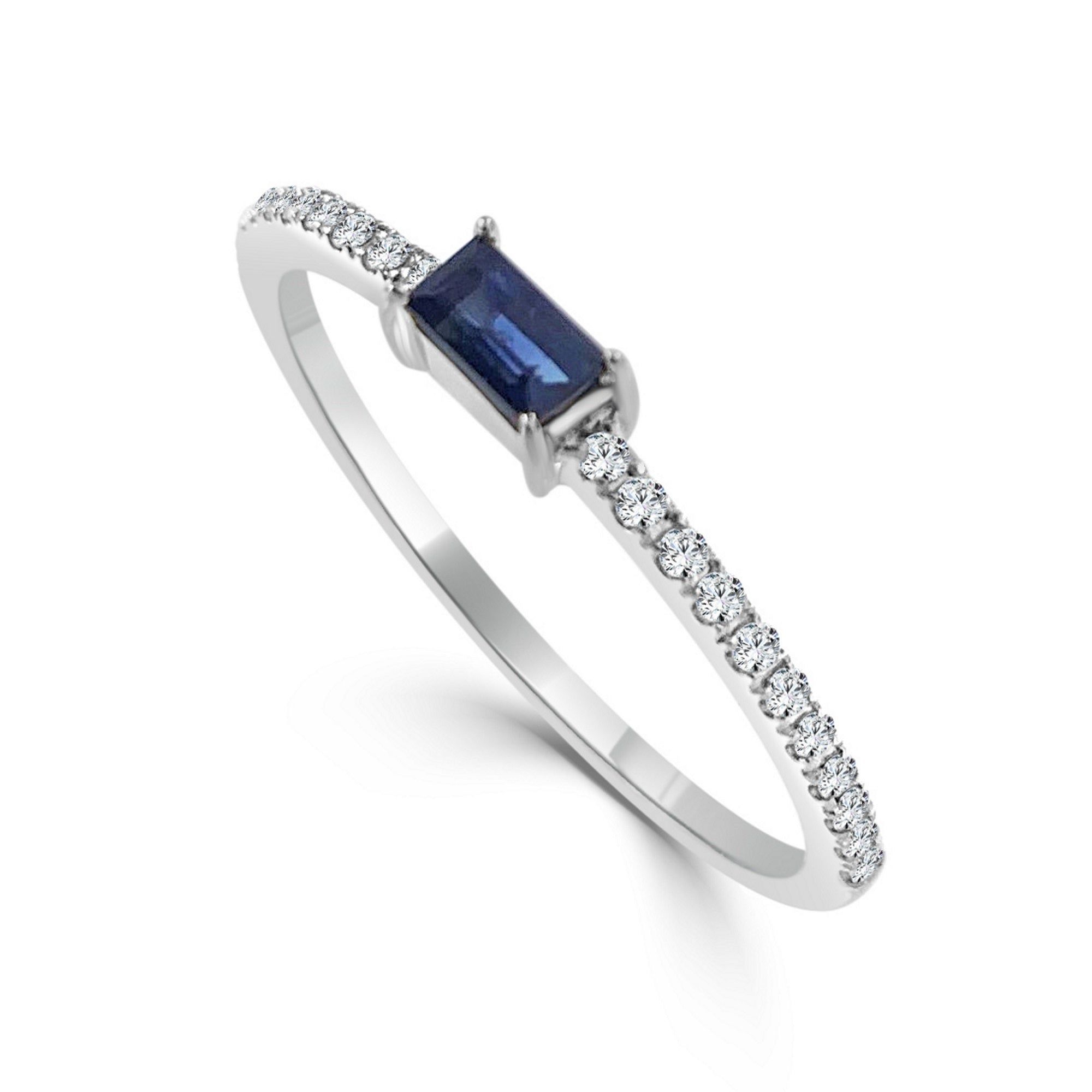 14kt Gold 0.16 CTW Blue Sapphire Baguette & Diamond Stackable Ring