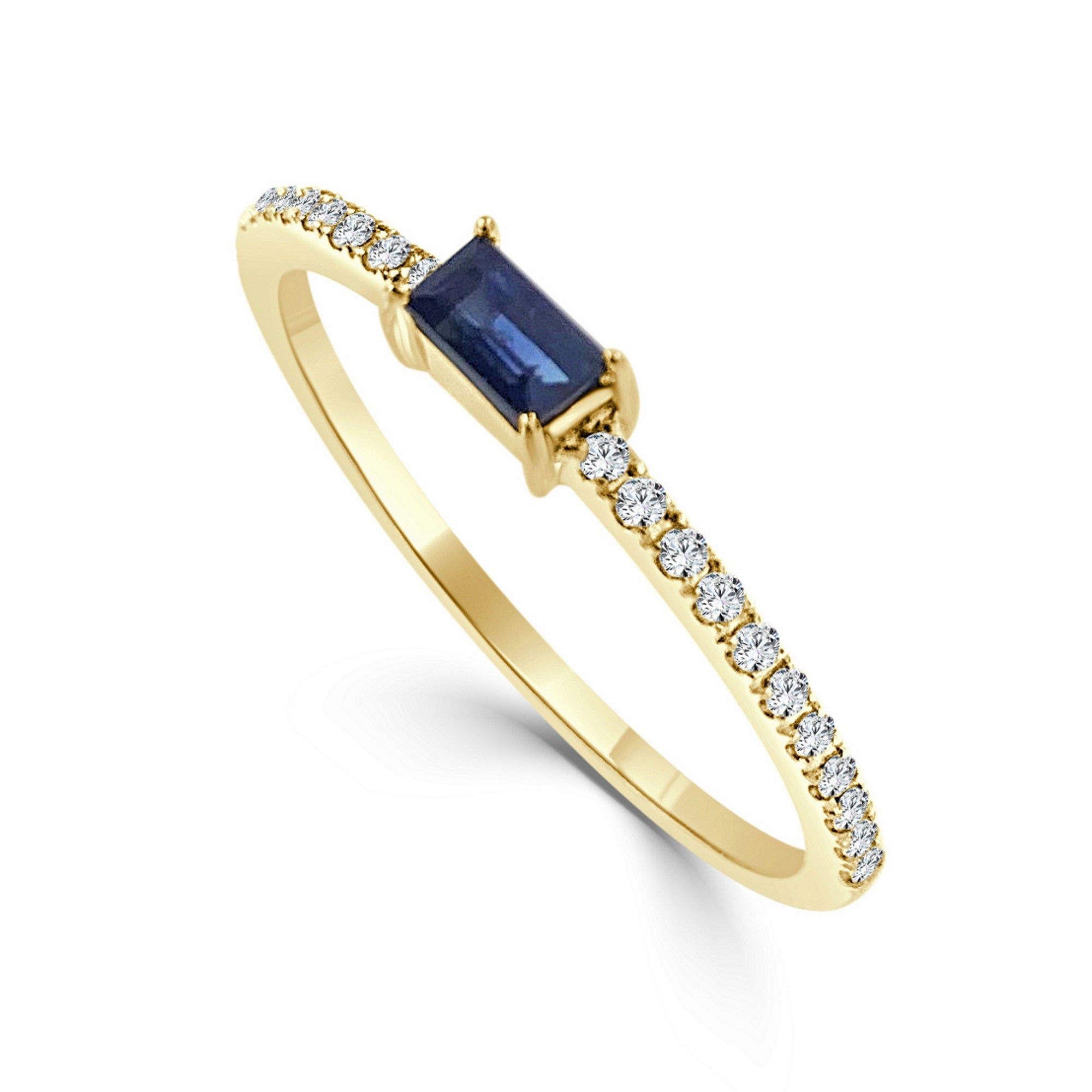 14kt Gold 0.16 CTW Blue Sapphire Baguette & Diamond Stackable Ring