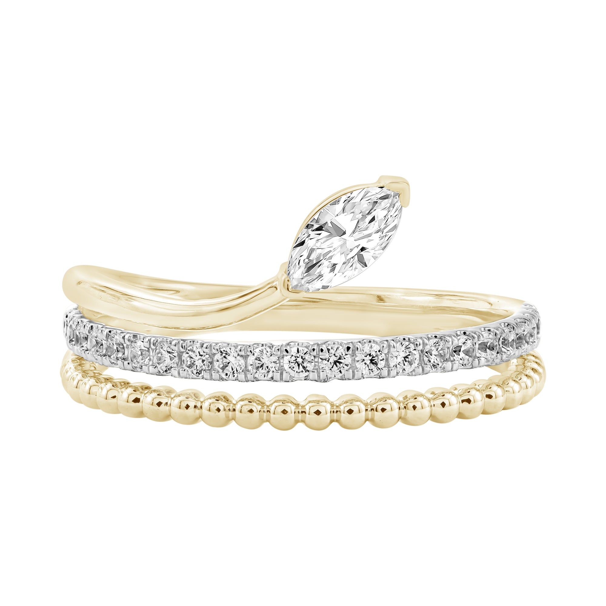 0.50 CTW 14kt Gold Triple Row Lab-Grown Marquise Diamond Fashion Ring