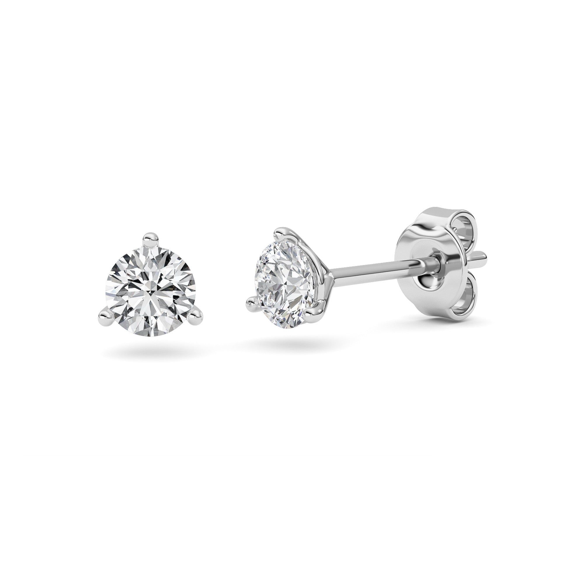 IGI Certified 0.75 Carat GVS Round Cut Lab Diamond Three-Prong Martini Stud Earrings in 14K White Gold