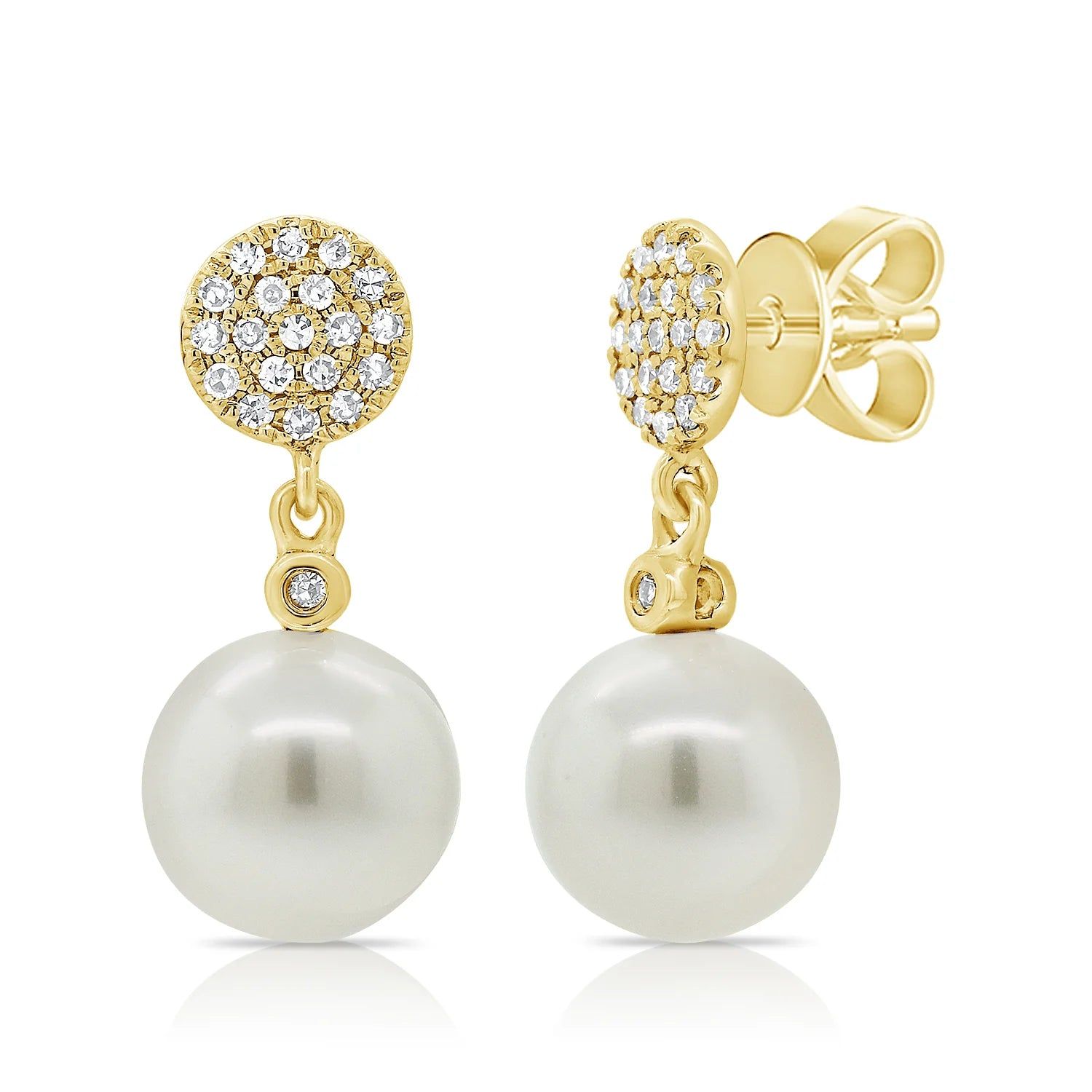 14kt Gold 0.10 CTW Diamond & Pearl Dangle Stud Earrings