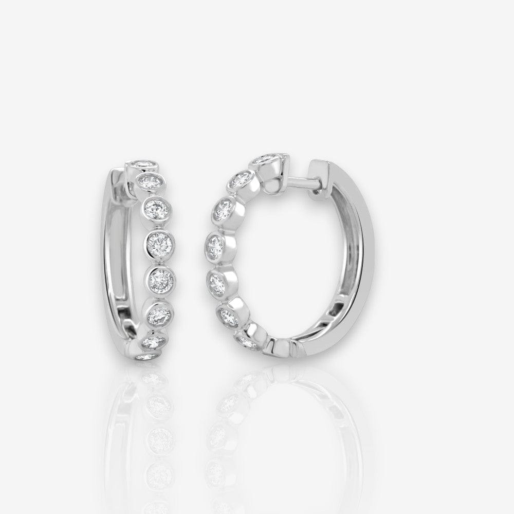 Bezel Set Diamond Huggie Earrings, 0.75 Inch