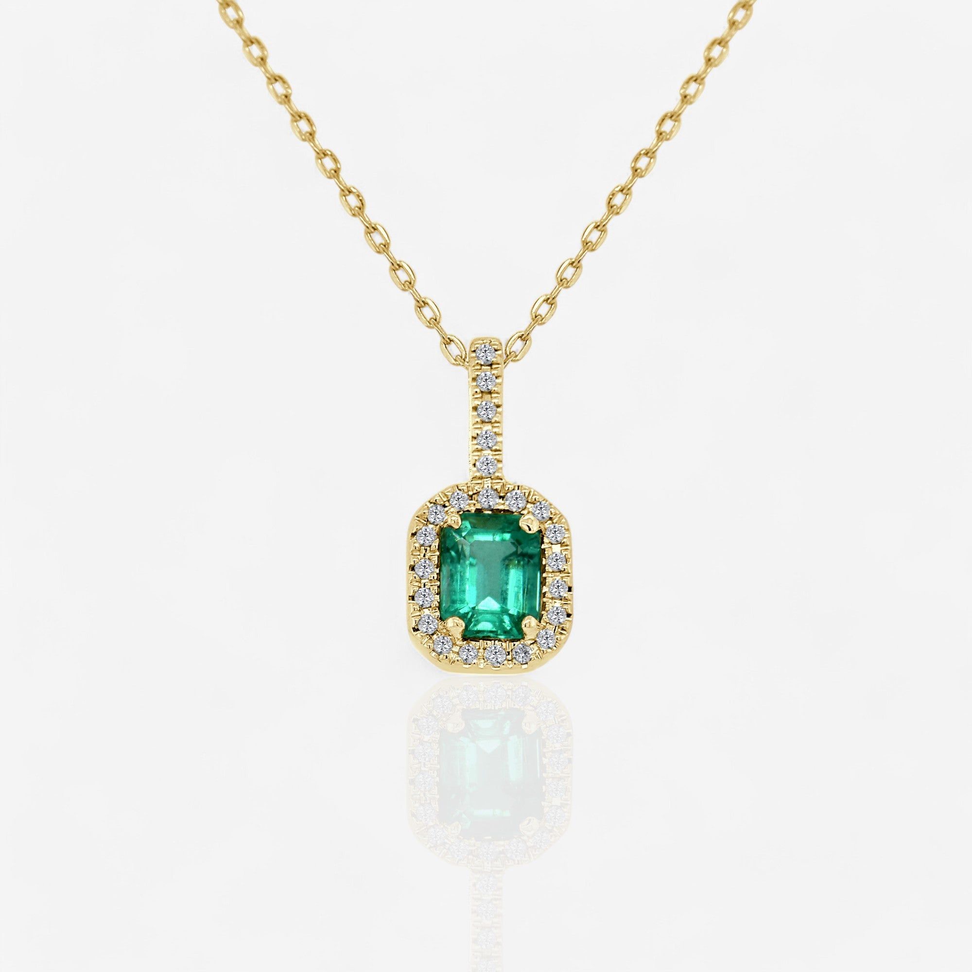 Emerald & Diamond Octagon Halo Pendant