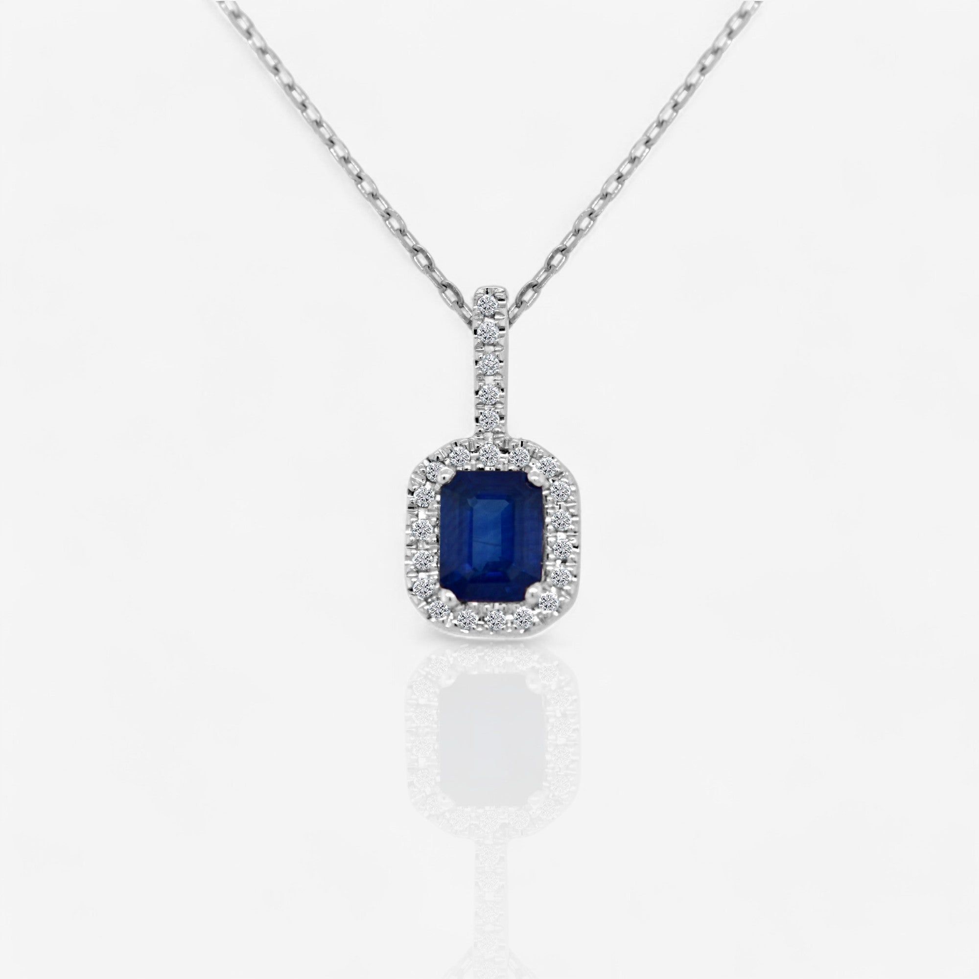 Blue Sapphire & Diamond Octagon Halo Pendant