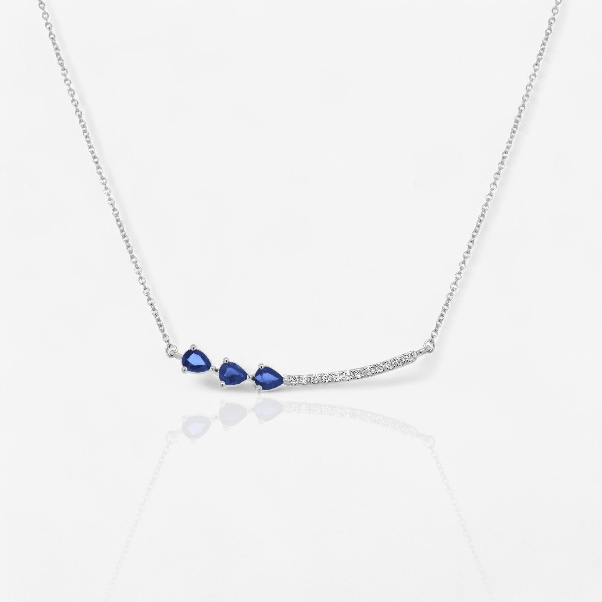 Pear Shaped Blue Sapphire and Diamond Bar Pendant