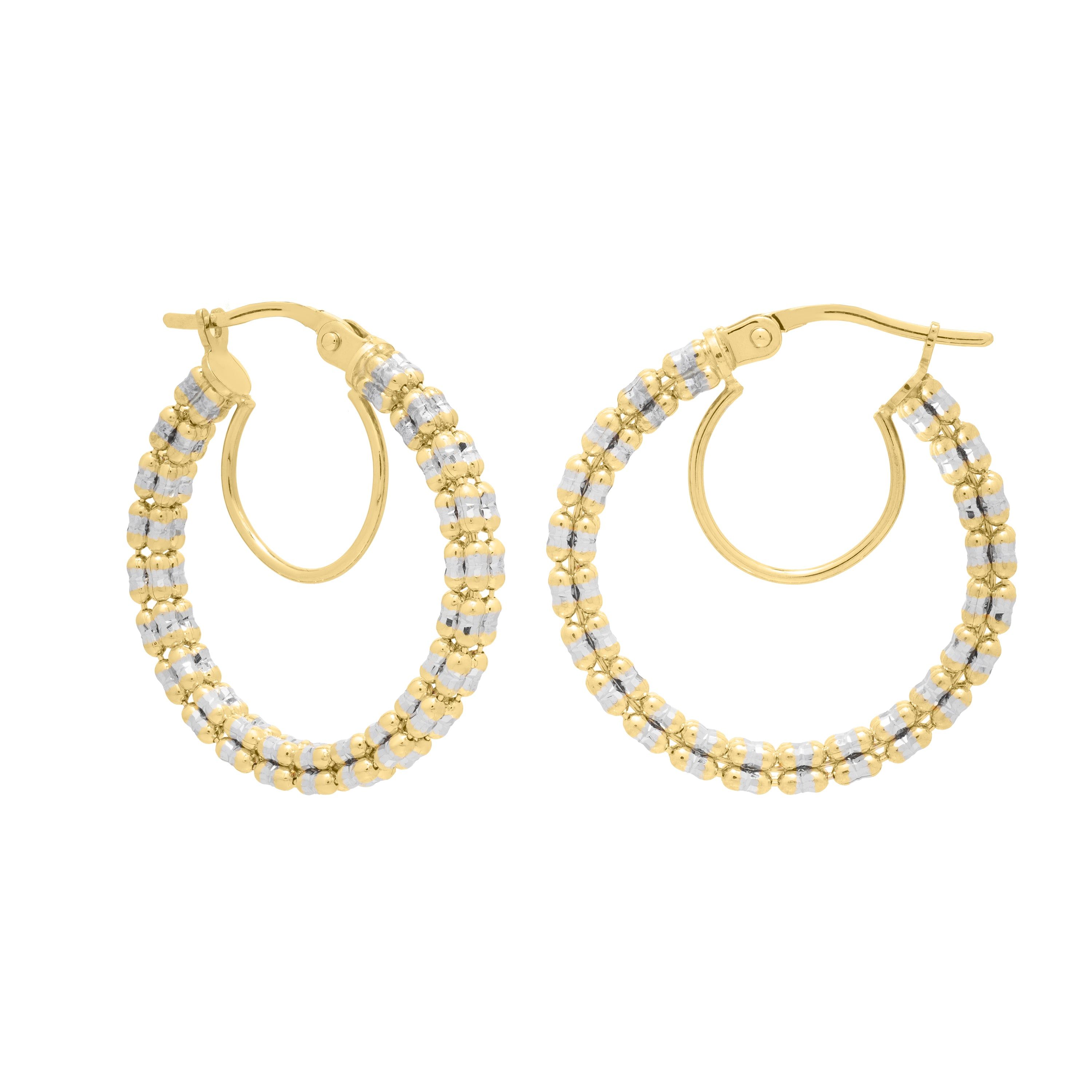 14kt Gold Iced Round Hoops