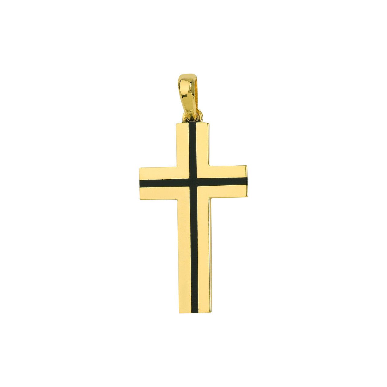 Men's 14kt Gold Fancy Black Enamel Cross Pendant
