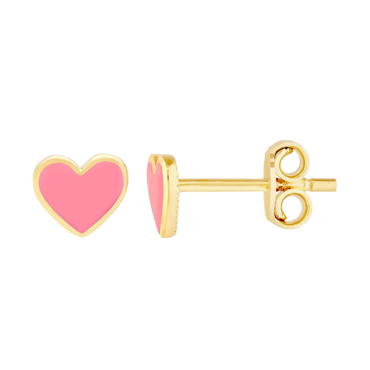 14kt Gold Pink Enamel Heart Baby Stud Earrings