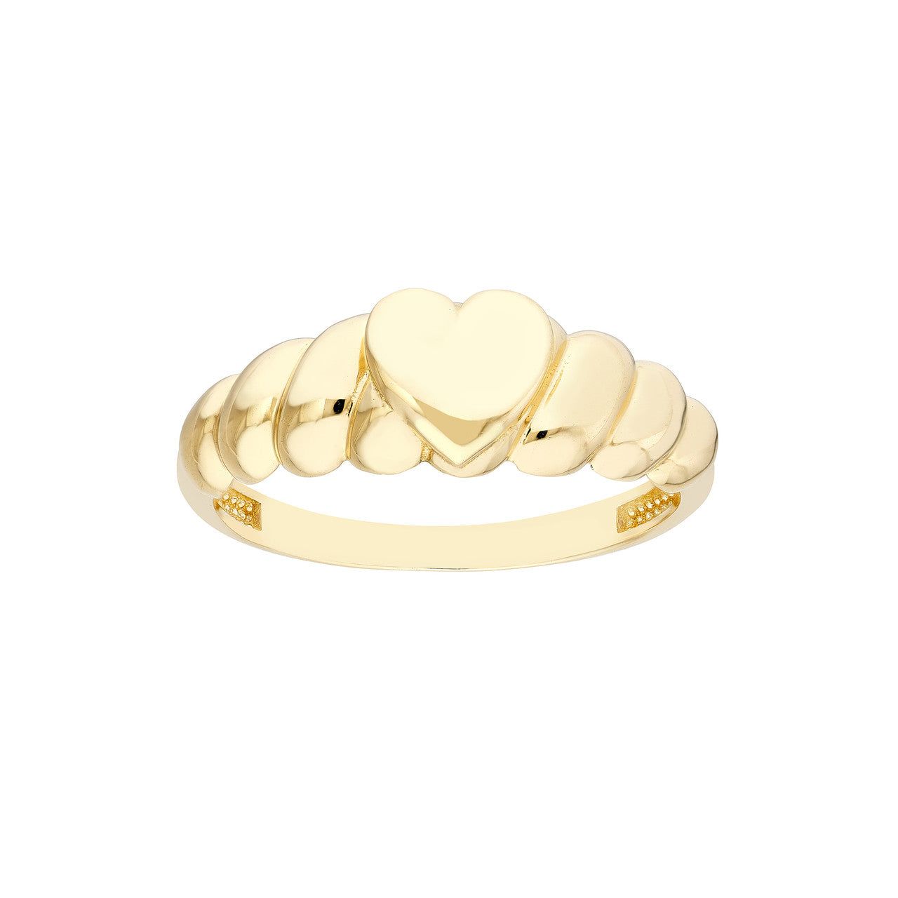 14kt Gold Puffed Heart Ribbed Sides Ring