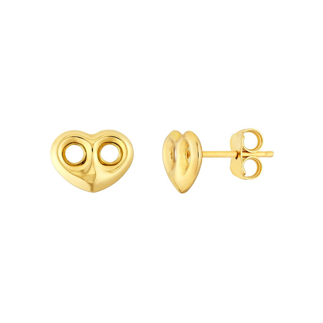 14kt Gold Heart Puff Mariner Stud Earrings