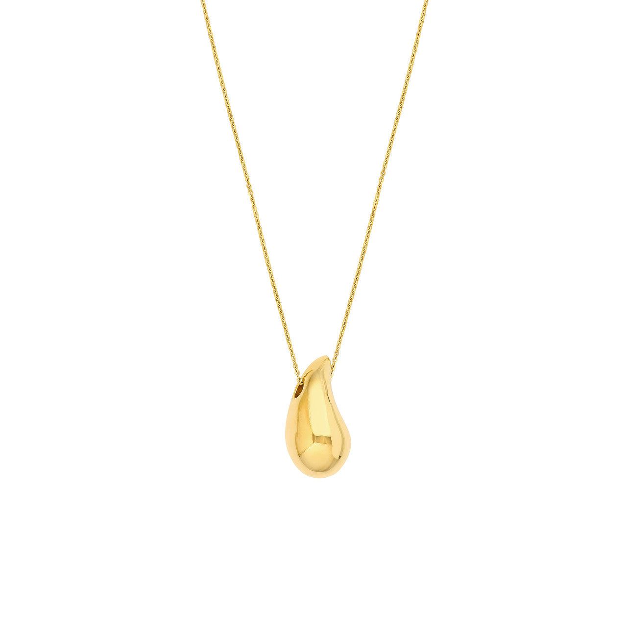 14kt Gold Puff Art Teardrop Dome Necklace