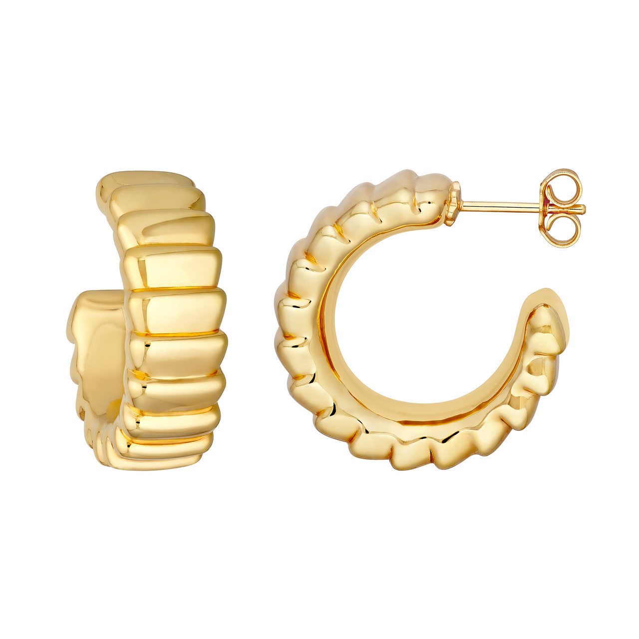 14kt Gold Puff Corrugated Open Hoop Earrings