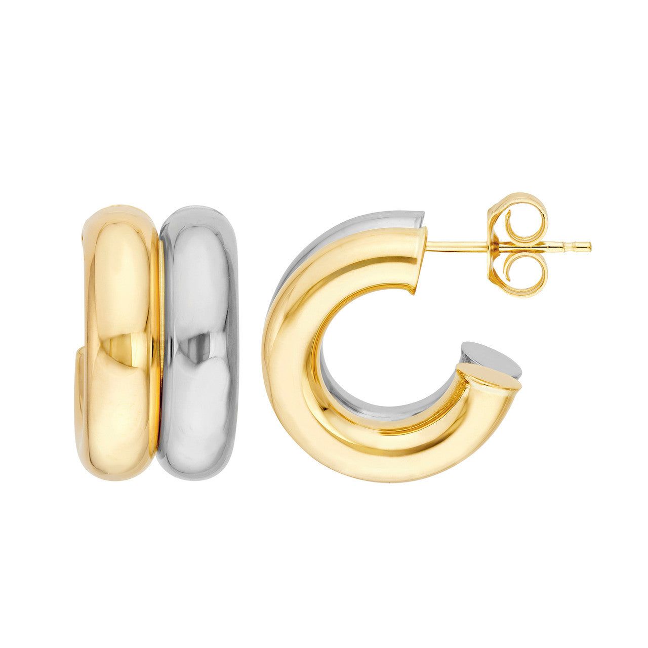 14kt Gold 15mm Small Double Two-Tone Open Hoop Earrings