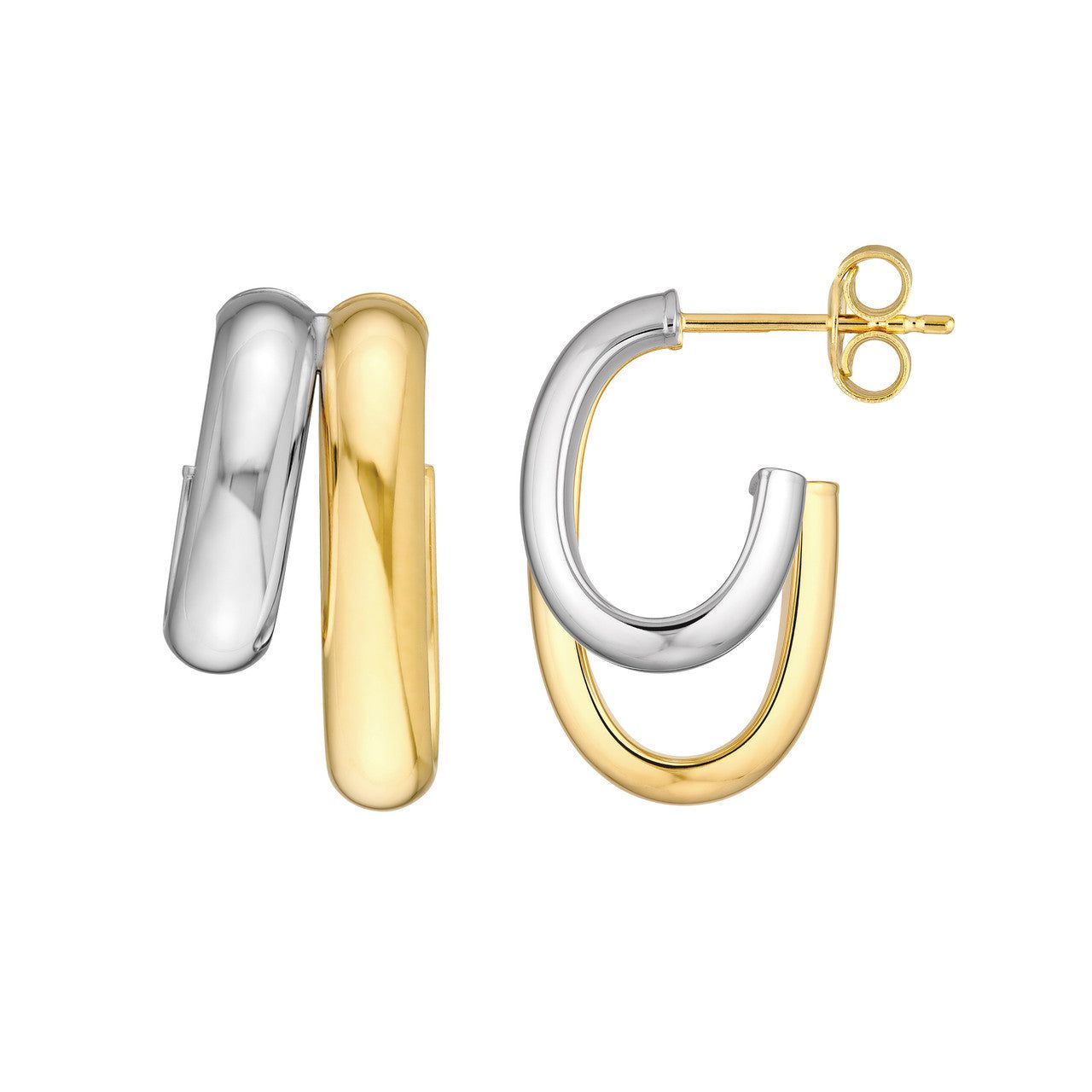 14kt Gold Two-Tone Side by Side Open Hoop Earrings