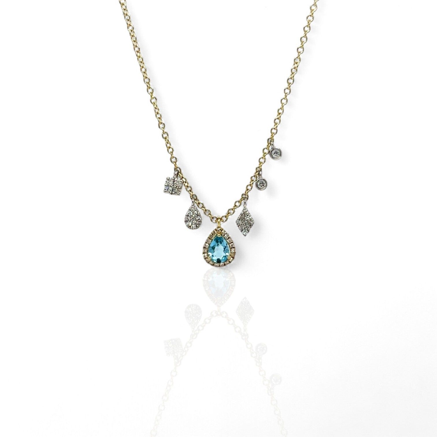 Meira T 14kt Gold 0.12 CTW Blue Topaz & Diamond Charms Necklace