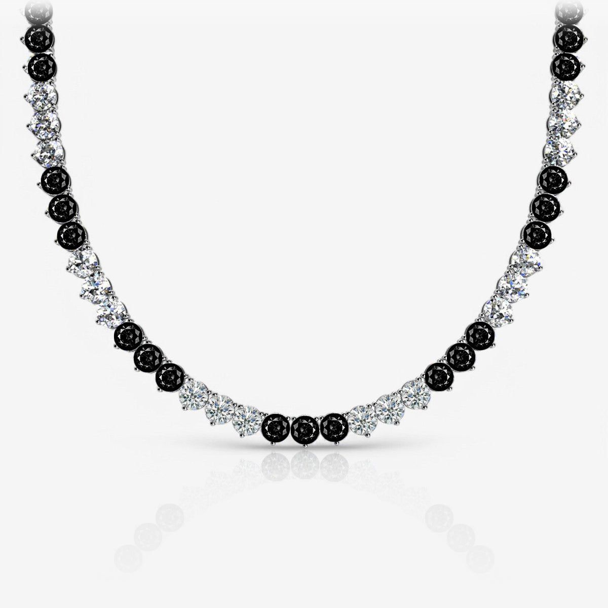 Alternating Black & White Lab Diamond Three-Prong Riviera Tennis Necklace