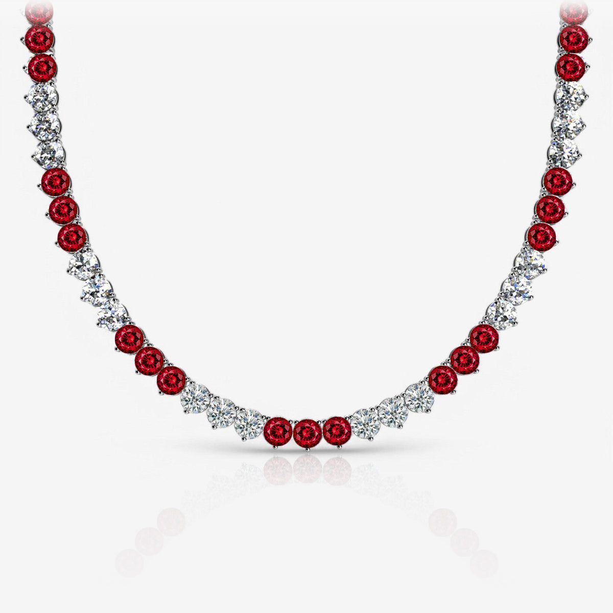 Alternating Ruby & Lab Diamond Three-Prong Riviera Tennis Necklace