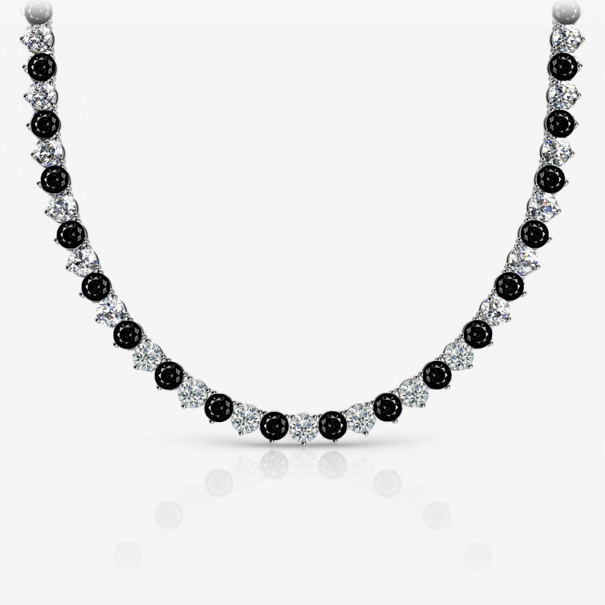 Alternating Black & White Lab Diamond Three-Prong Riviera Tennis Necklace
