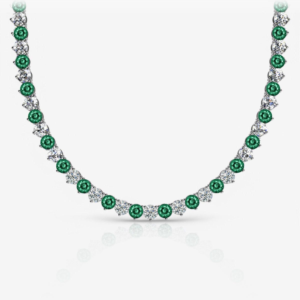 Alternating Emerald & Lab Diamond Three-Prong Riviera Tennis Necklace