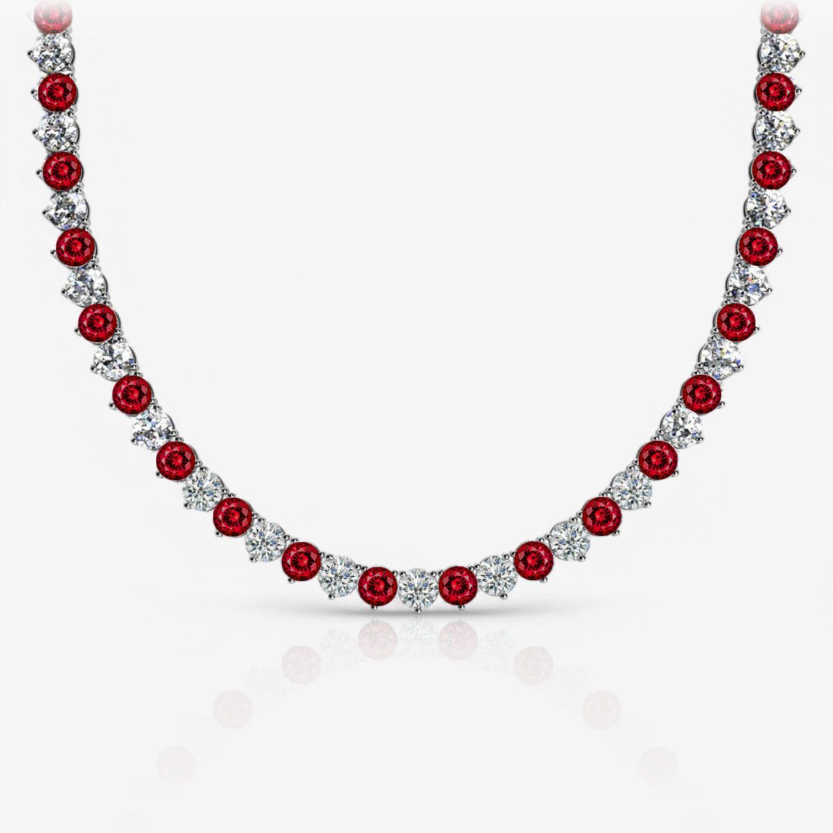 Alternating Ruby & Lab Diamond Three-Prong Riviera Tennis Necklace