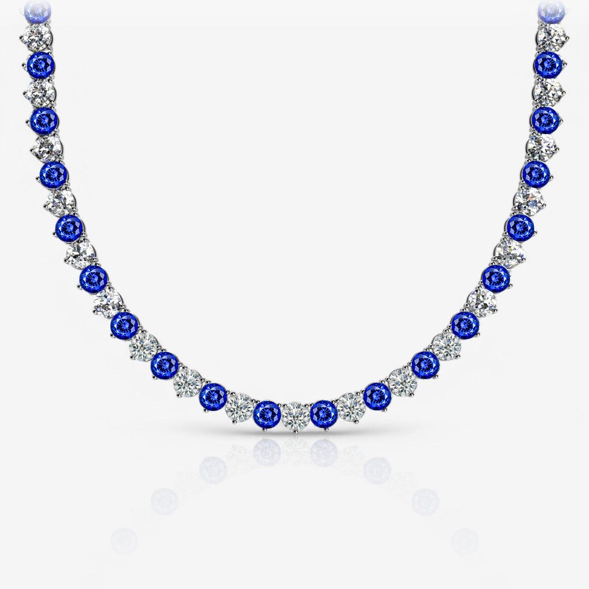 Alternating Sapphire & Lab Diamond Three-Prong Riviera Tennis Necklace
