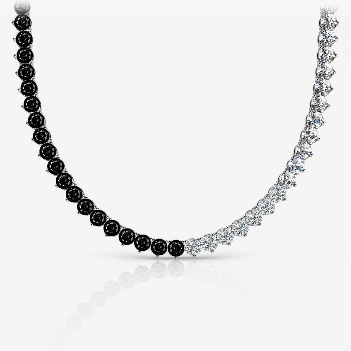 Half & Half Black & White Lab Diamond Three-Prong Riviera Tennis Necklace