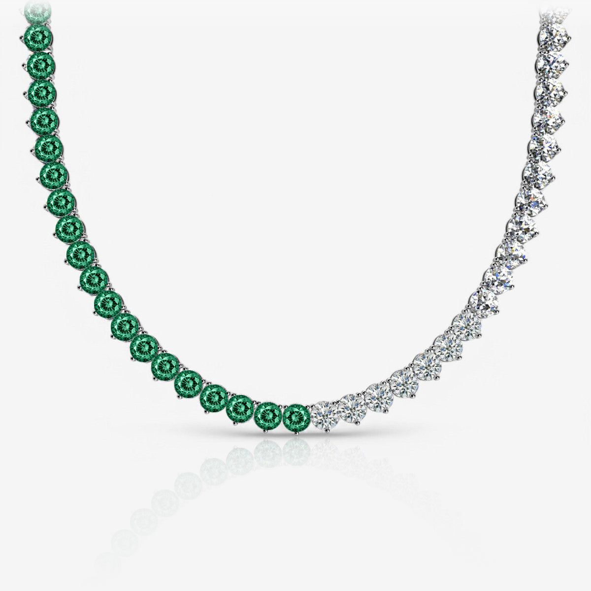 Half & Half Emerald & Lab Diamond Three-Prong Riviera Tennis Necklace