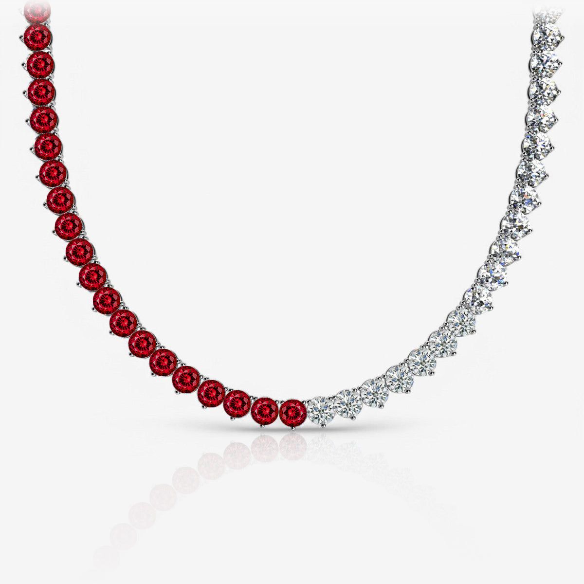 Half & Half Ruby & Lab Diamond Three-Prong Riviera Tennis Necklace
