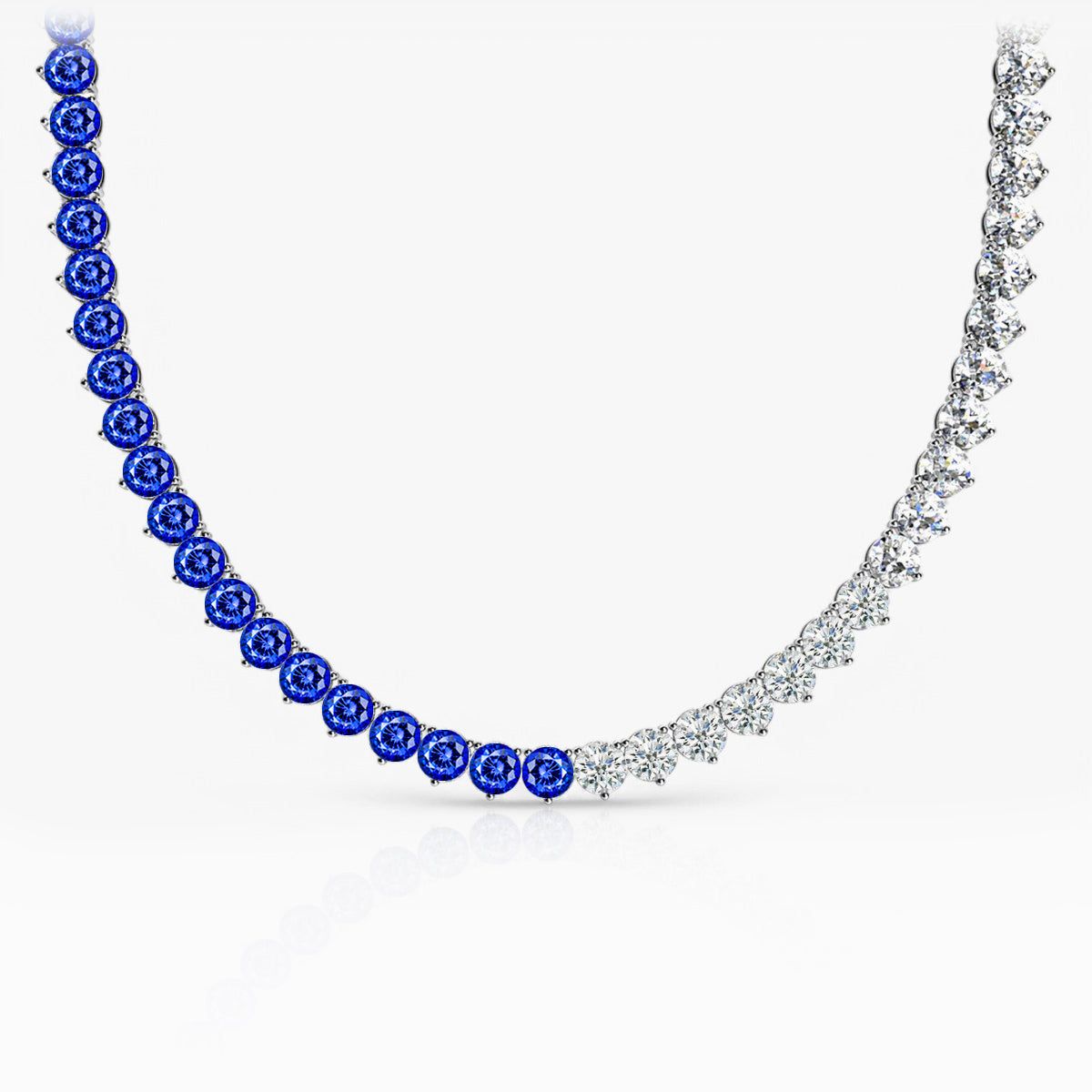 Half & Half Sapphire & Lab Diamond Three-Prong Riviera Tennis Necklace