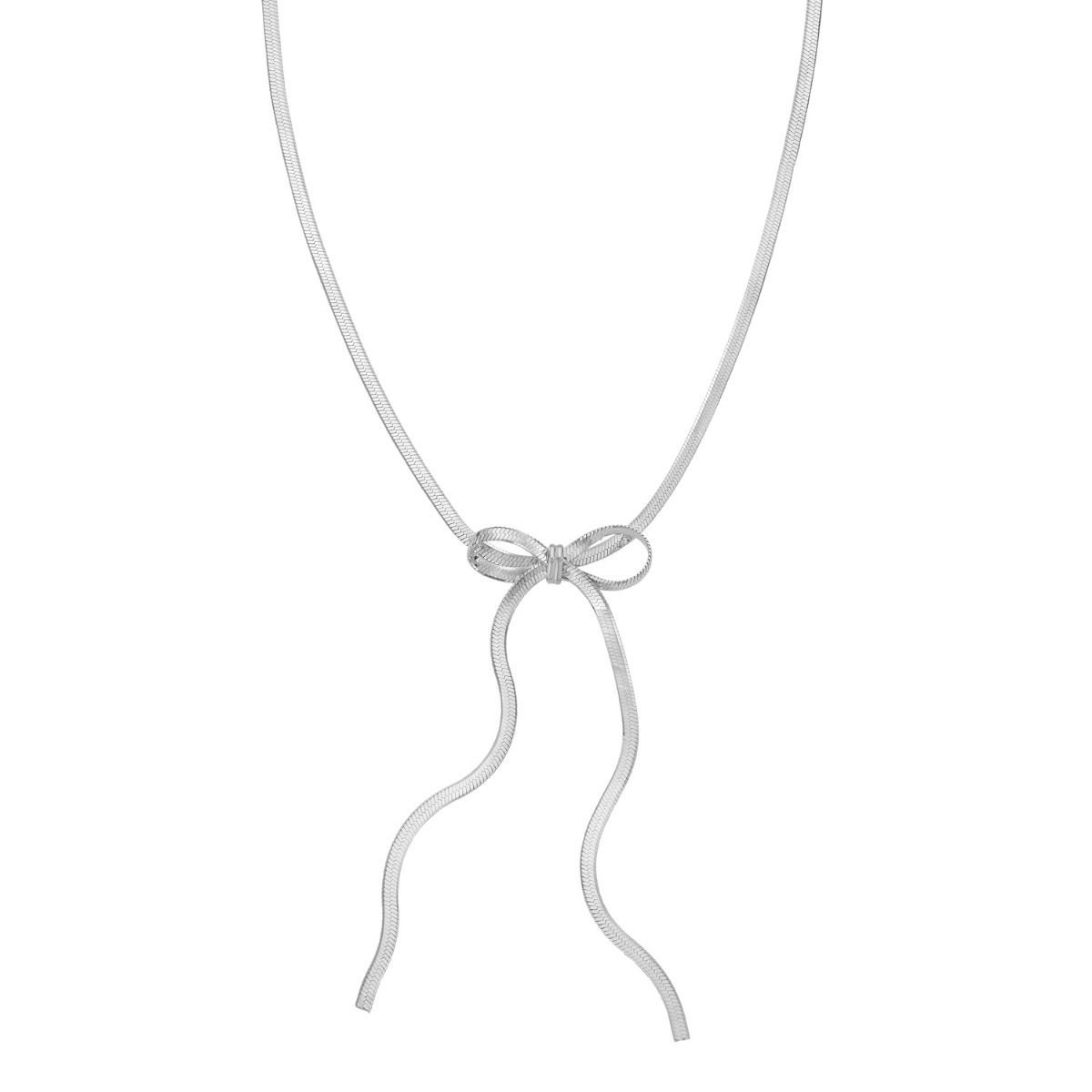 Sterling Silver Herringbone Bow Necklace