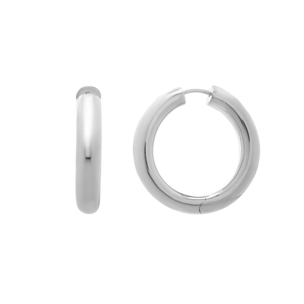 1.0 Inch Silver Plated Round Snap Clasp Hoops