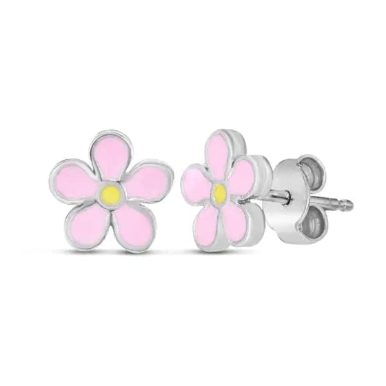 Sterling Silver Pink Flower Enamel Studs