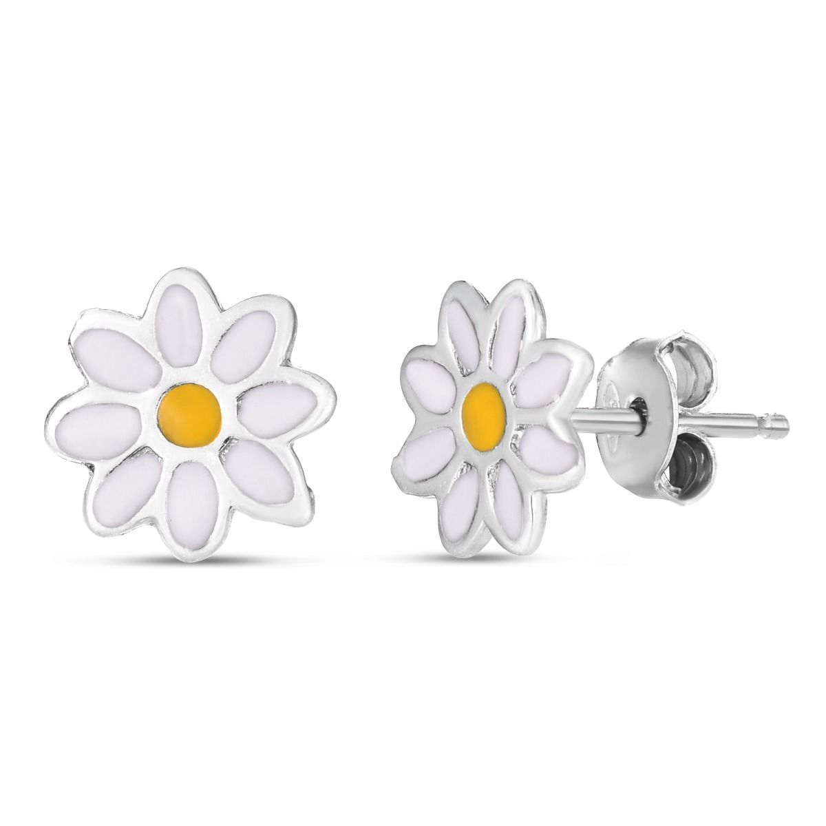 Sterling Silver Enamel Daisy Studs