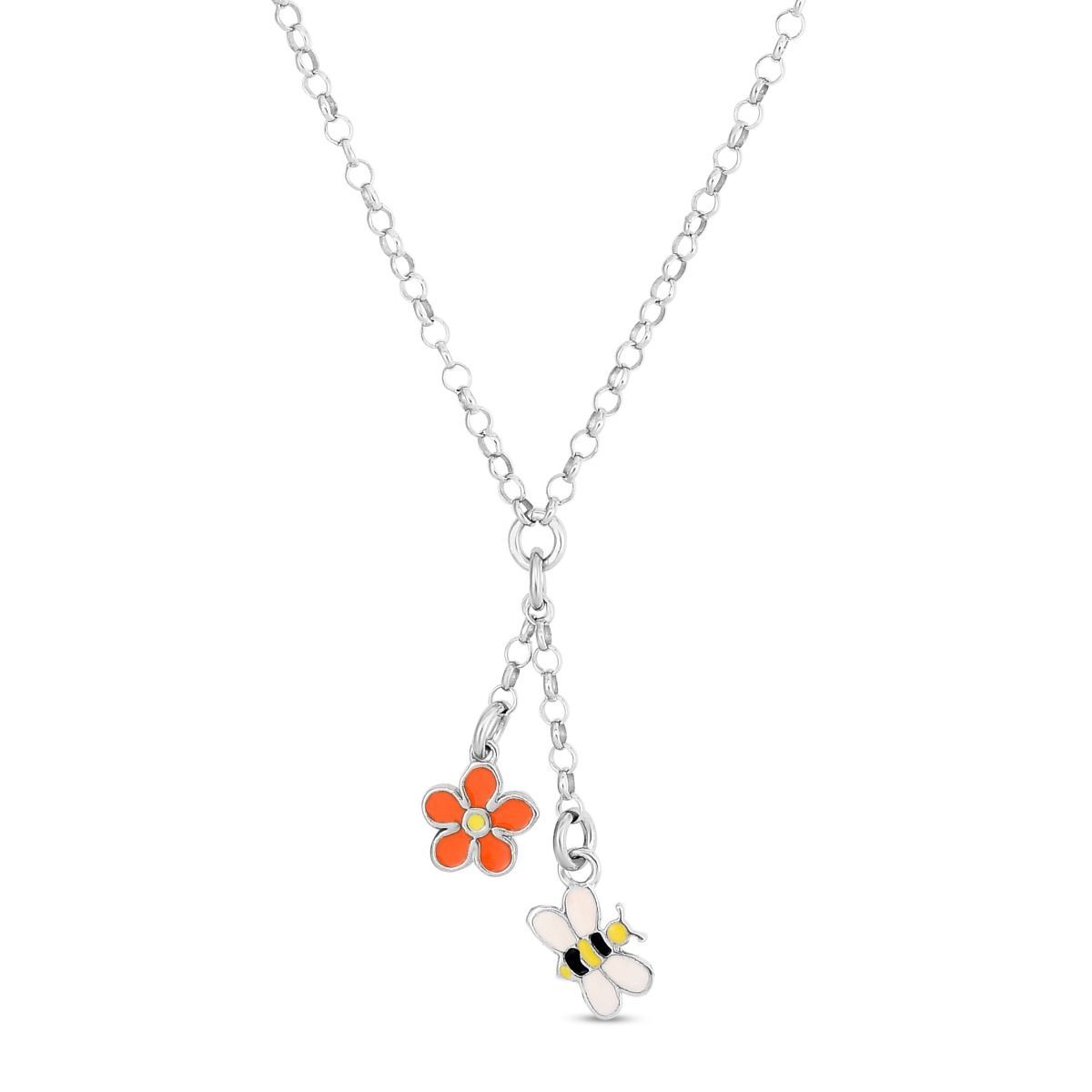 Sterling Silver Enamel Flower Lariat Necklace