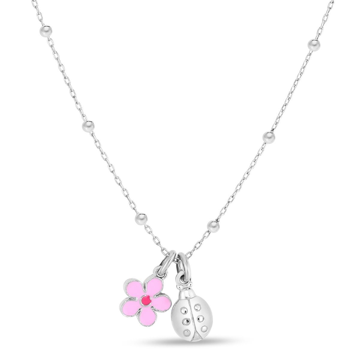 Sterling Silver Enamel Flower Ladybug Necklace