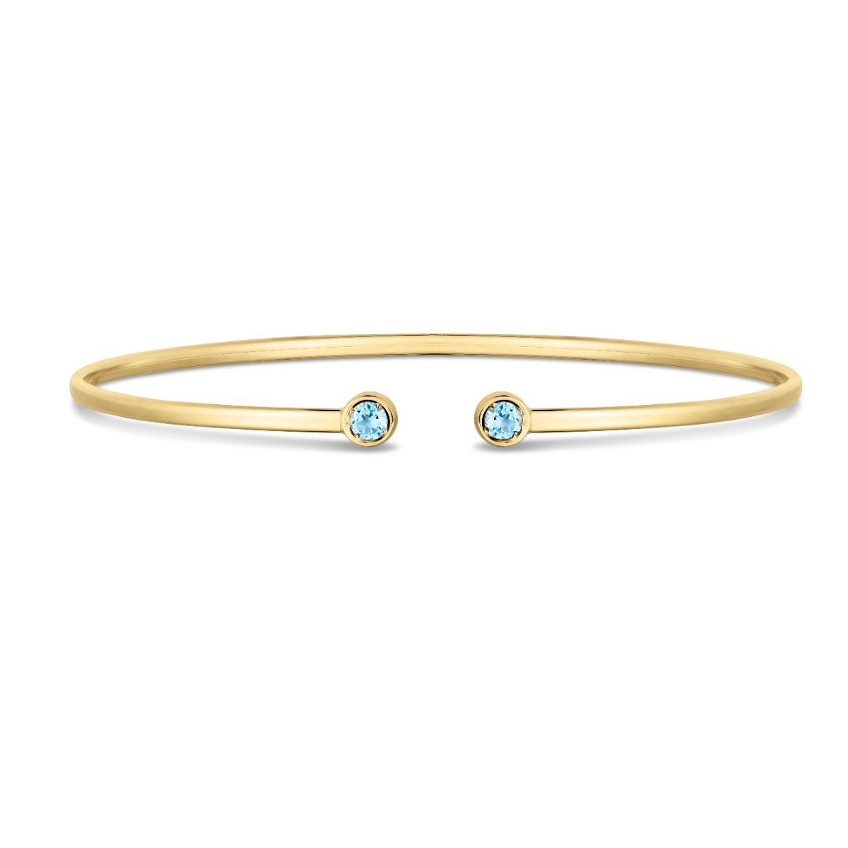 14kt Gold Blue Topaz Open Cuff Bangle