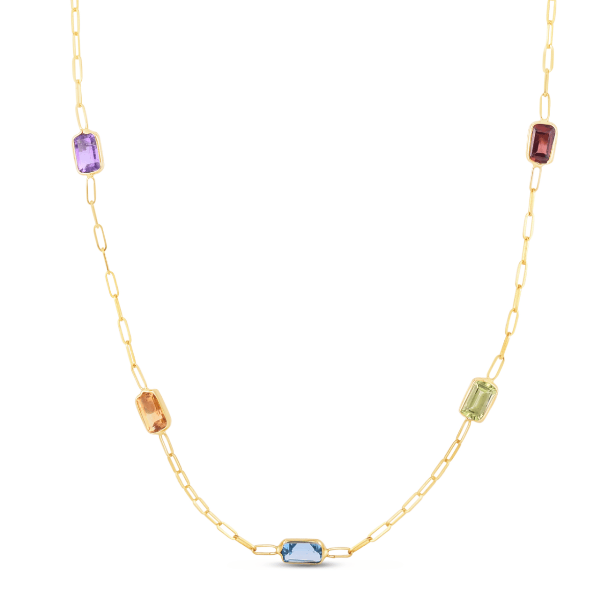 14kt Gold Multi-Gemstone Paperclip Chain Necklace