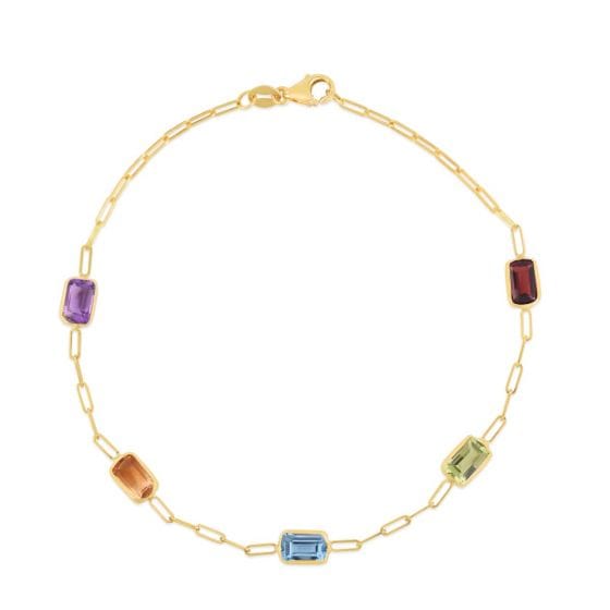 14kt Gold Multi-Gemstone Paperclip Chain Bracelet