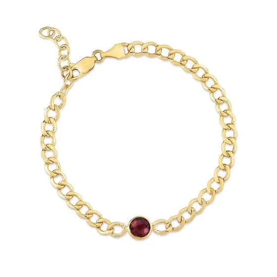 14kt Gold Garnet Curb Chain Bracelet