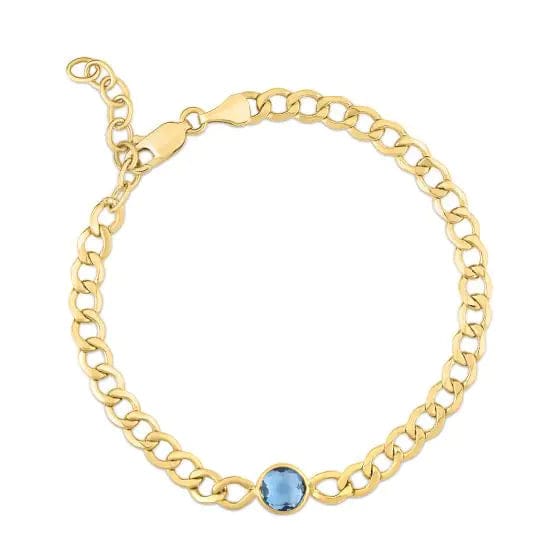 14kt Gold Blue Topaz Curb Chain Bracelet