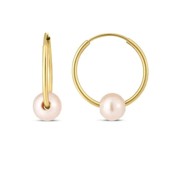 14kt Gold Round Endless Pearl Hoop Earring