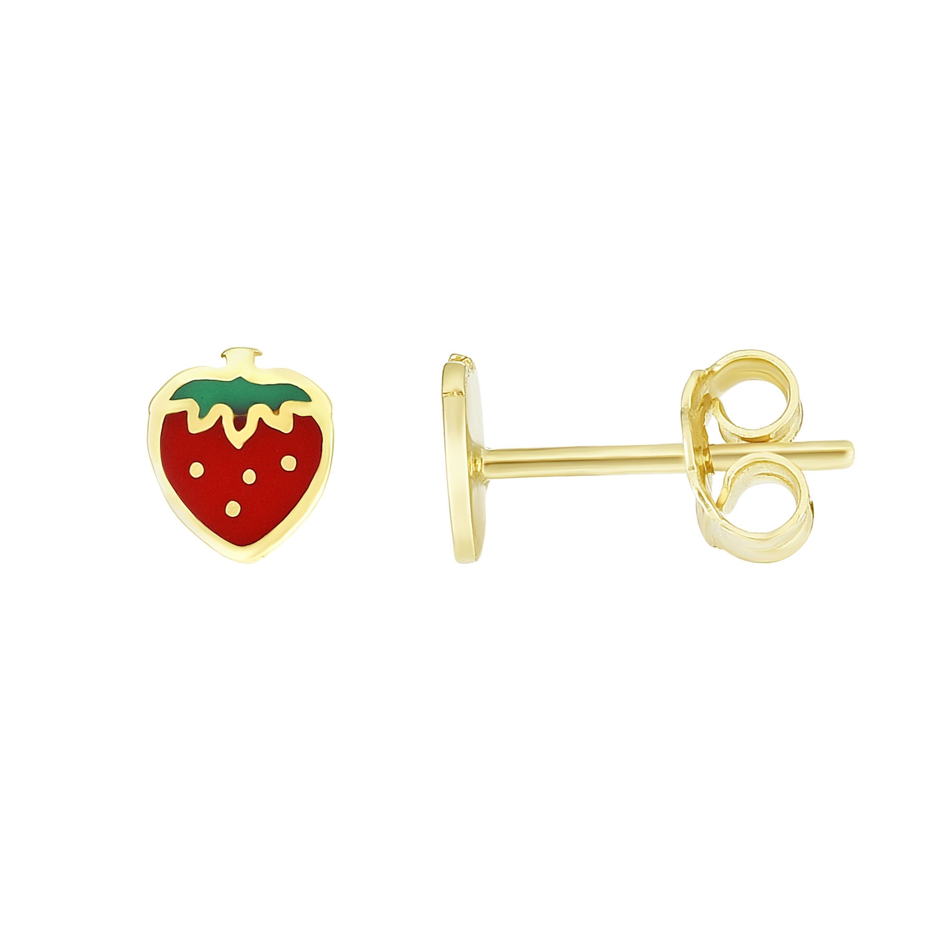 14kt Gold Strawberry Enamel Earrings