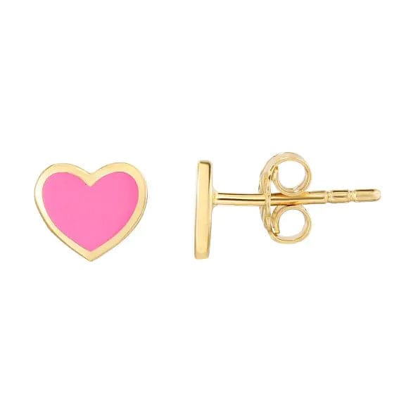 14kt Gold Pink Heart Enamel Earrings