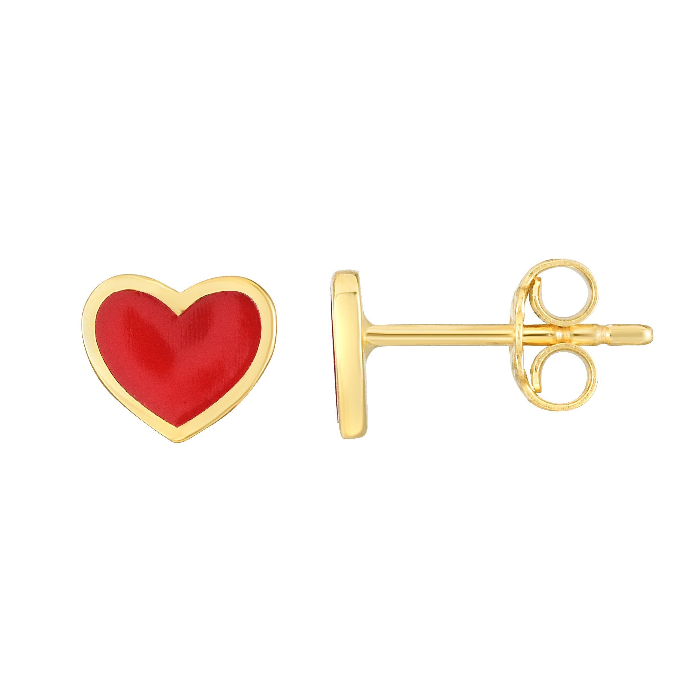 14kt Gold Red Heart Enamel Earrings