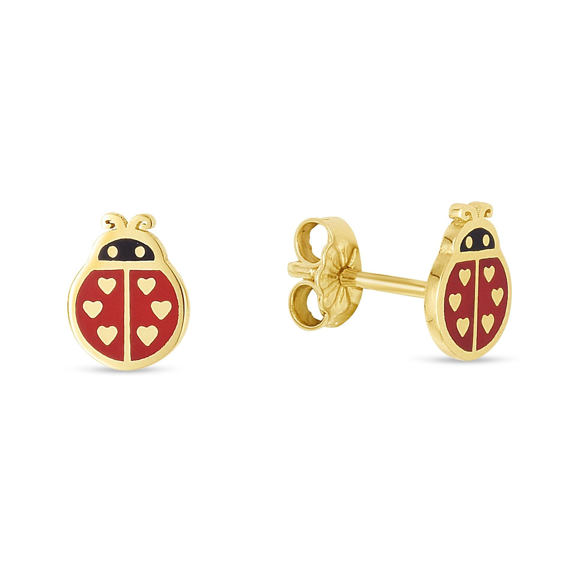 14kt Gold Ladybug Enamel Earrings