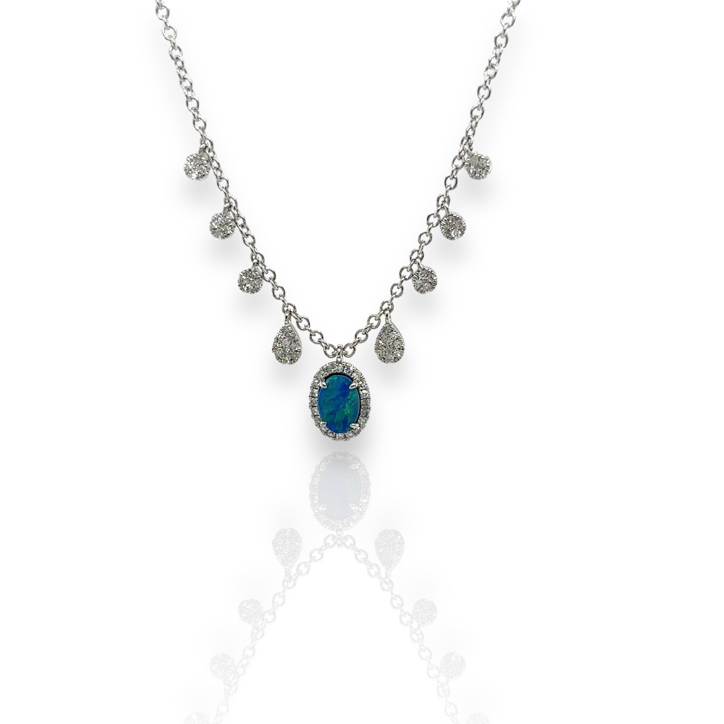 Meira T 14kt Gold 0.16 CTW Dainty Opal and Diamond Charms Necklace
