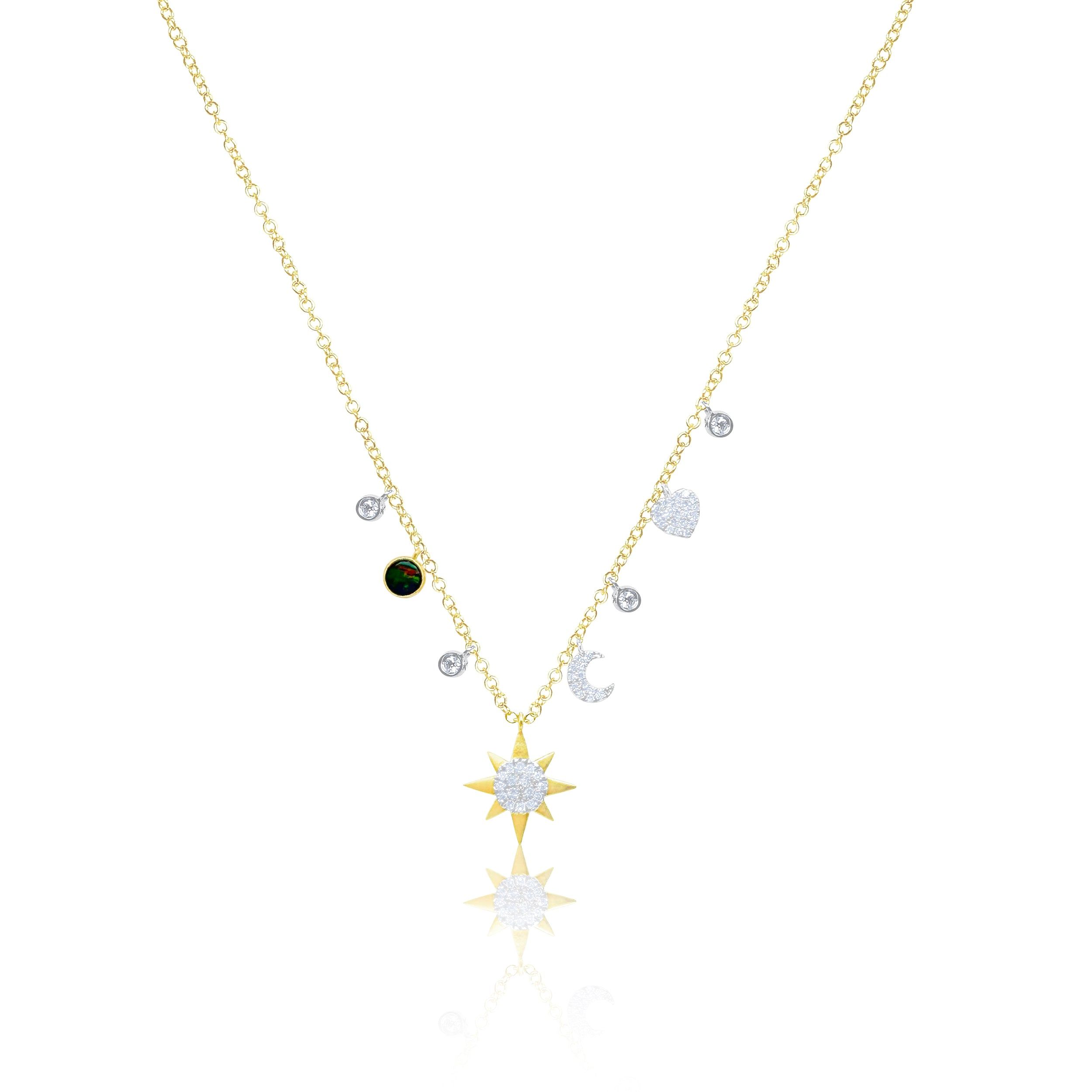 Meira T 14kt Gold 0.18 CTW Dainty Diamond & Opal Starburst Necklace